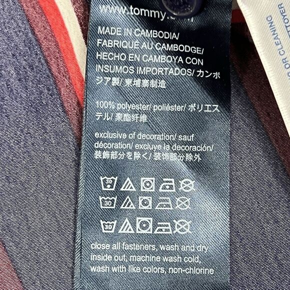 Tommy Hilfiger Navy Red Stripe Hidden Button 3/4 Roll Tab Sleeve Shirt Dress L - Picture 9 of 10